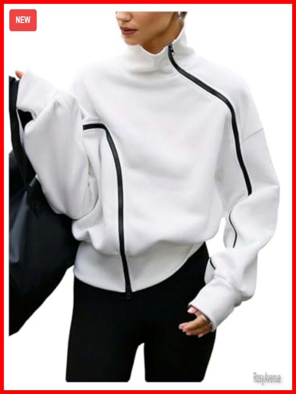 Verdusa Zip Up Sweatshirt Asymmetrical High Neck Pullover Loose Fit